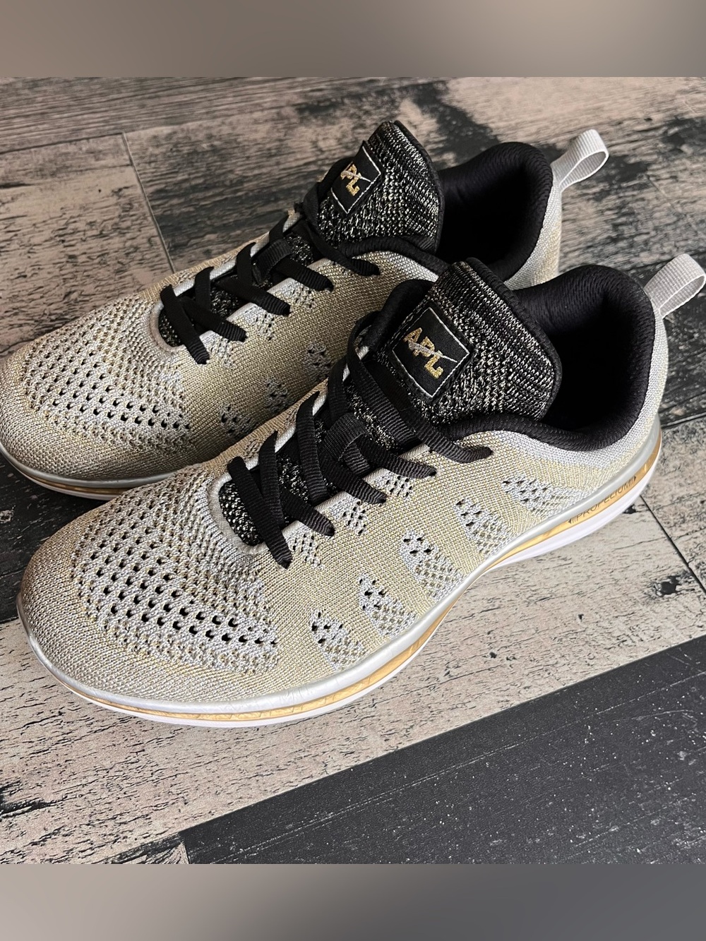 Lululemon APL tech loom pro running shoes metallic gold